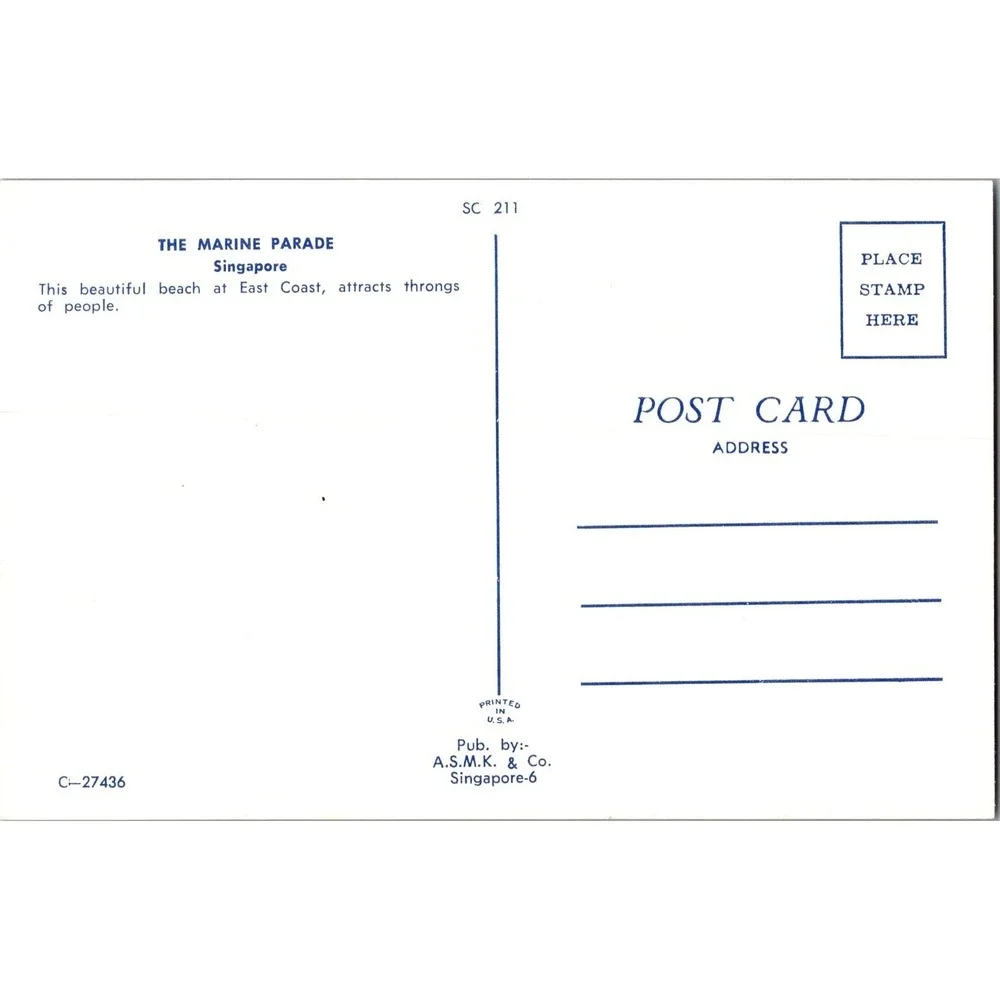 Vintage Singapore Marine Parade East Coast Beach Postcard by A.S.M.K.‎ & Co.